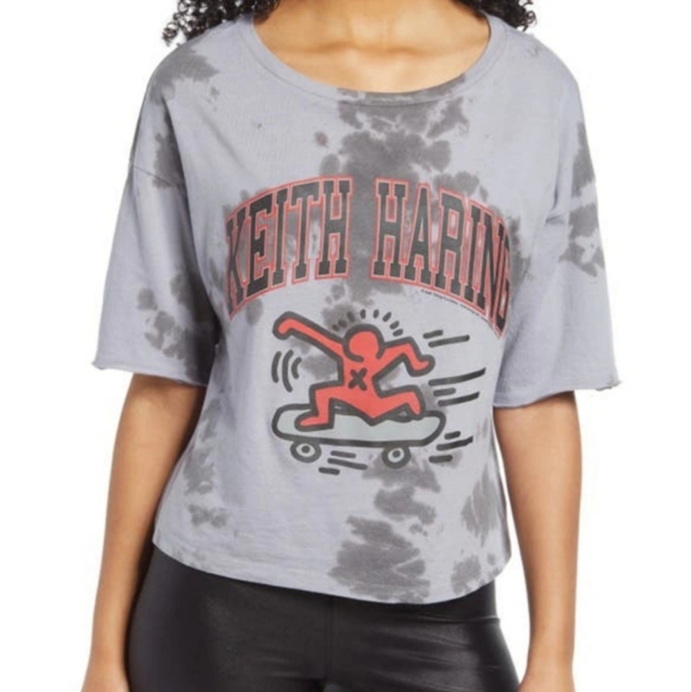 Keith Haring Gray Tie Die Soft CrewNeck Size Large / Oversized Fit NWT